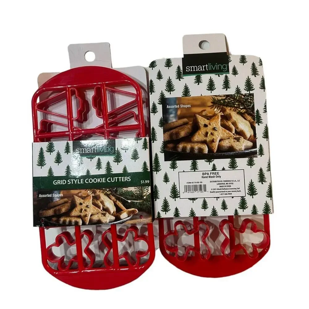 Smart Living Holiday Christmas Cookie Cutters Set Of 2 Red Grid Style Assorted